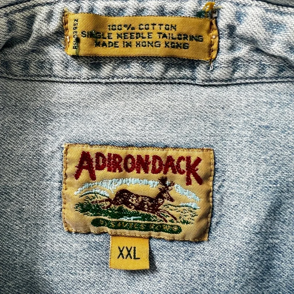 Vtg 90s Adirondack Savile Row Denim Shirt Men XXL Light Wash 90s Cotton Workwear